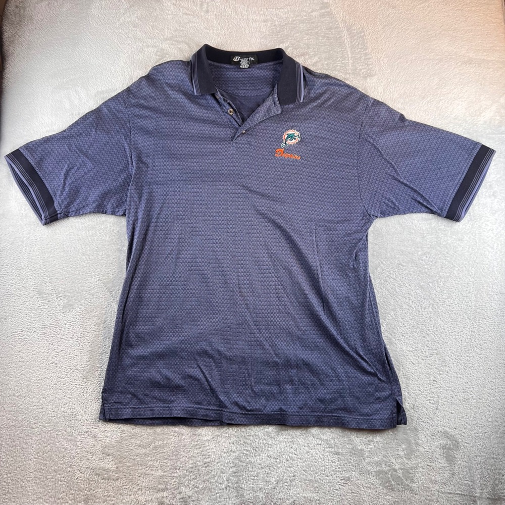 VTG Dynasty Miami Dolphins NFL Polo Shirt Mens XL Navy Pima Cotton Knit